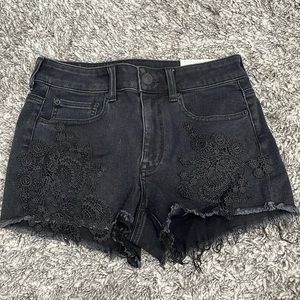 american eagle hi-rise shortie black jean shorts